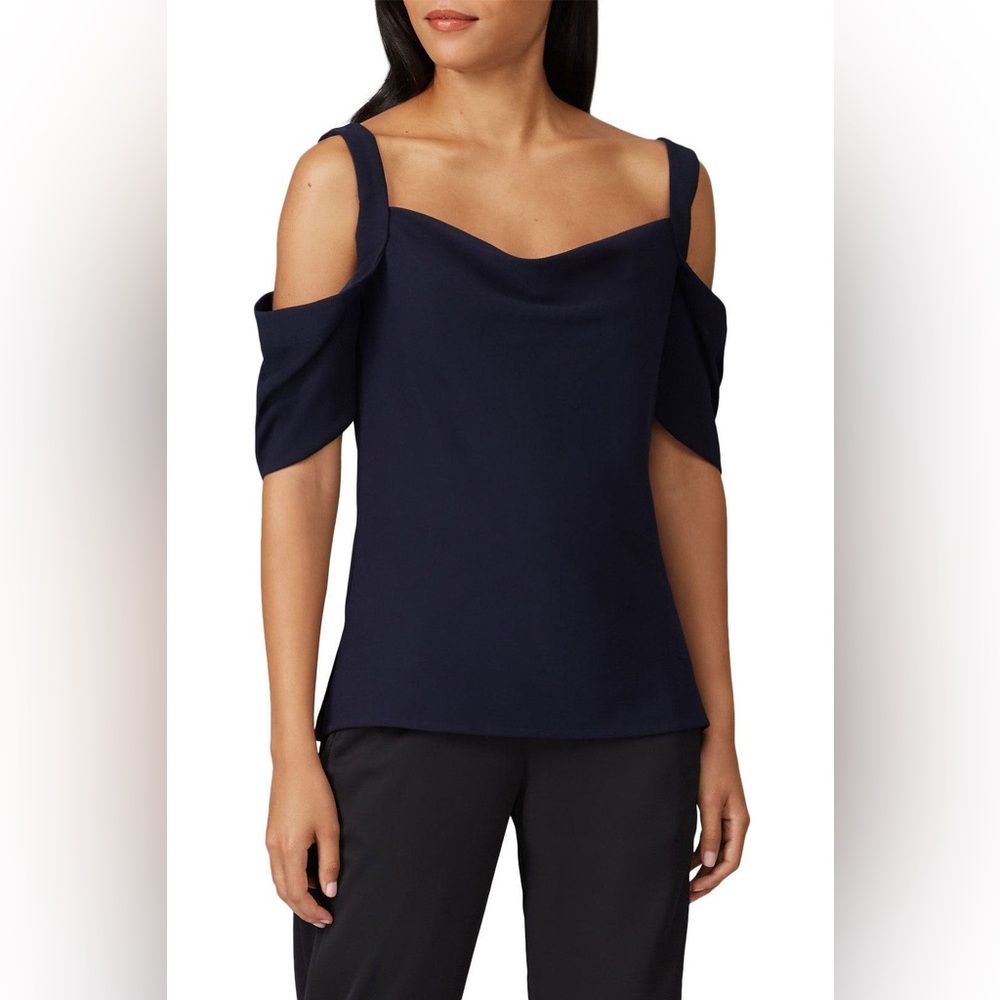 Jason Wu Collective Chic Navy Cold Shoulder Blouse Top Feminine Size 2 XS